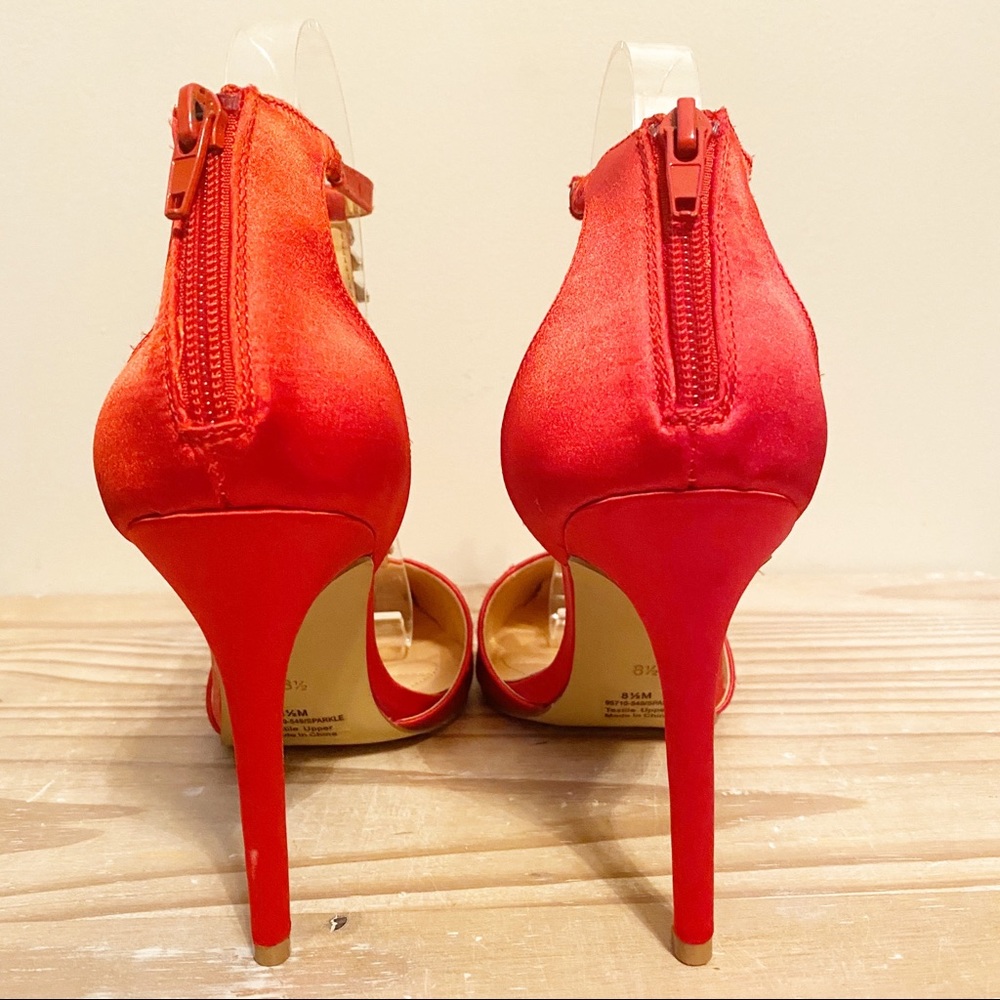 Badgley Mischka Scarlet Satin Heels with Crystal Accents - Picture 3 of 6